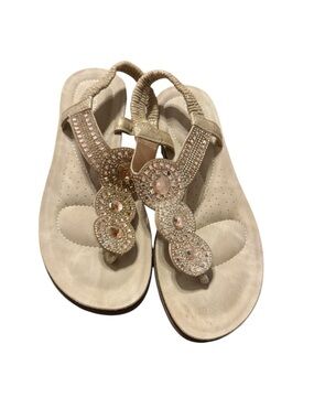 Bejeweled Tan Women's Sandals - Comfortable Slip-On Flip Flops